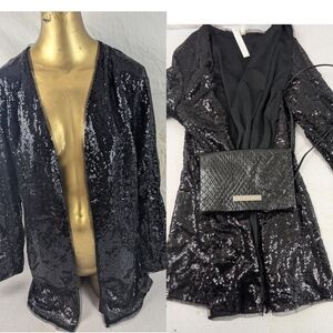 QIXING NWT Black Sequin Jacket Size Medium